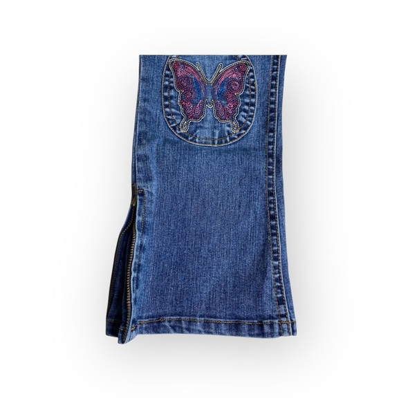 Guess ❤︎ Embroidered Butterfly Knee Patch Denim Jeans ❤︎ 4 4T ❤︎ Elastic Waist - Picture 14 of 16